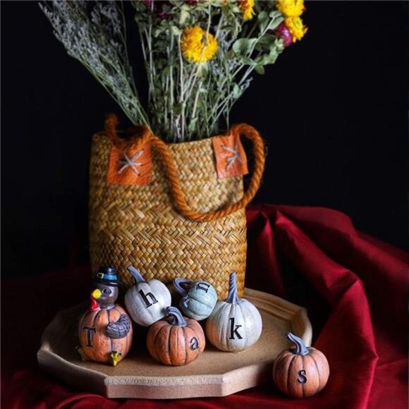 Thanksgiving Decorations Hand-Painted Turkey Pumpkin with Engraved Thanks - Picture 6 of 7